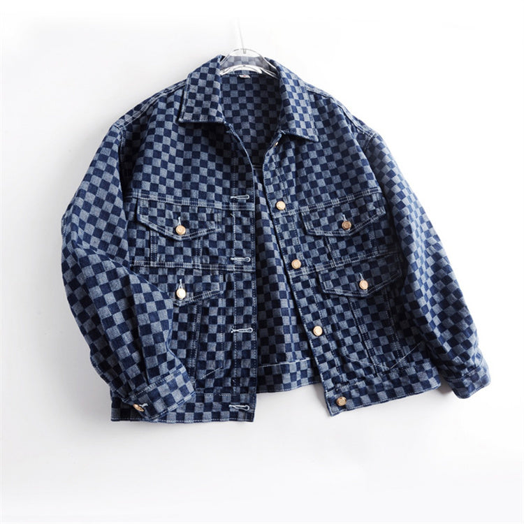 Chloeé Azur Checkered Denim Jacket