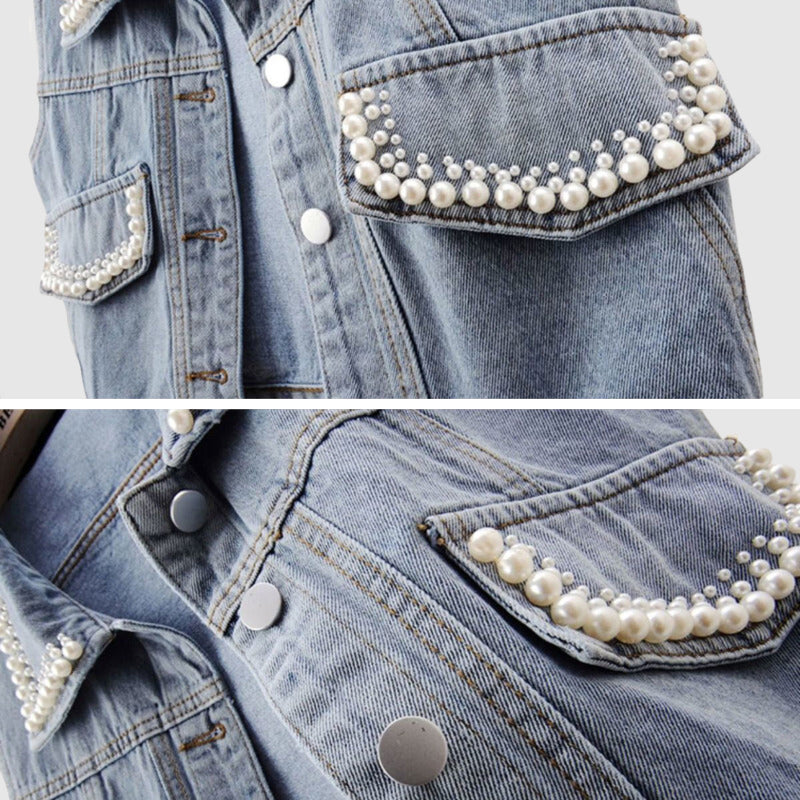 Anabelle Intricate Pearl Denim Vest